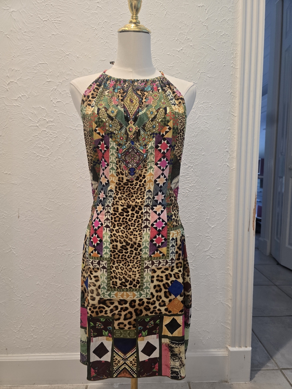 CAMILLA Embroidered Ever After Halter Beach Mini Dress Cutout NWT L